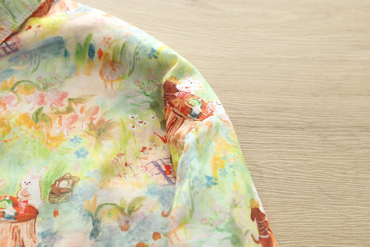 New Autumn Cotton Shirt For Women, Long Sleeve Oil Painting Kitten Tops, Sweet Cute Loose Blouses, 2024 Spring New T41535QM