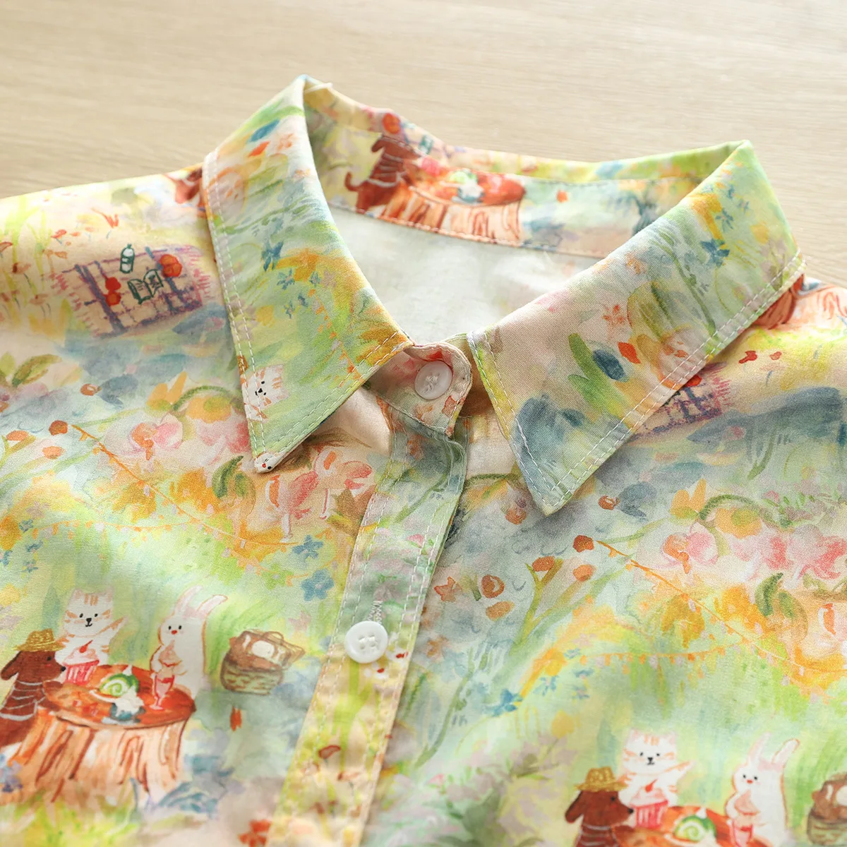 New Autumn Cotton Shirt For Women, Long Sleeve Oil Painting Kitten Tops, Sweet Cute Loose Blouses, 2024 Spring New T41535QM