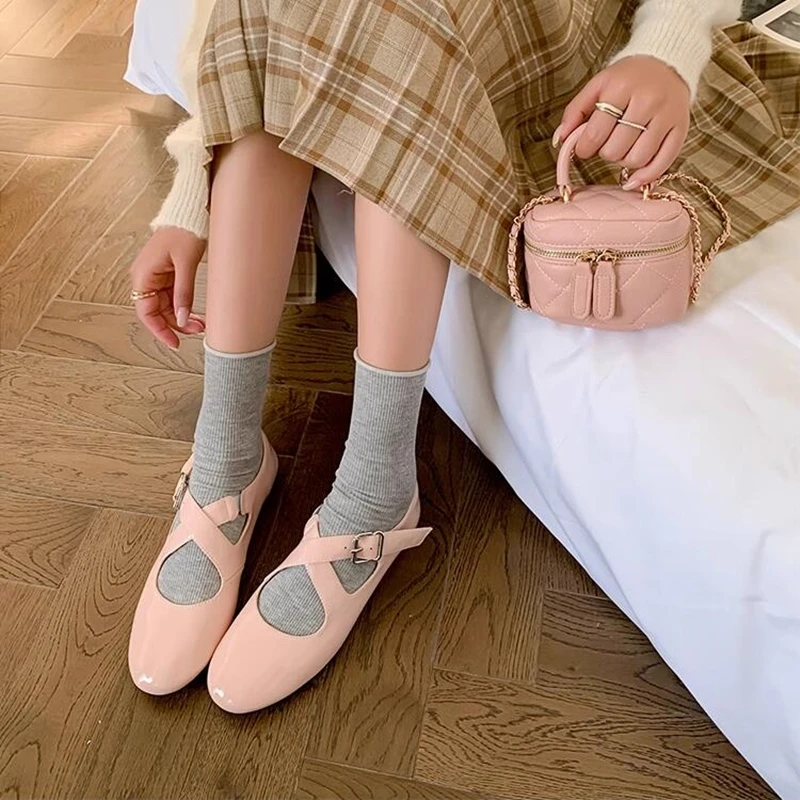 DIMANYU Women's Ballet Shoes 2026 New Spring Flats Shoes Women Fashion Cross Large Size Genuine Leather Mary Jane Shoes Women