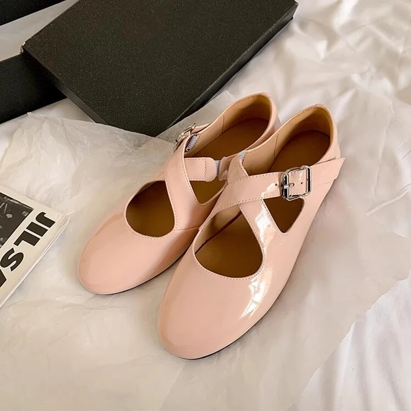 DIMANYU Women's Ballet Shoes 2026 New Spring Flats Shoes Women Fashion Cross Large Size Genuine Leather Mary Jane Shoes Women