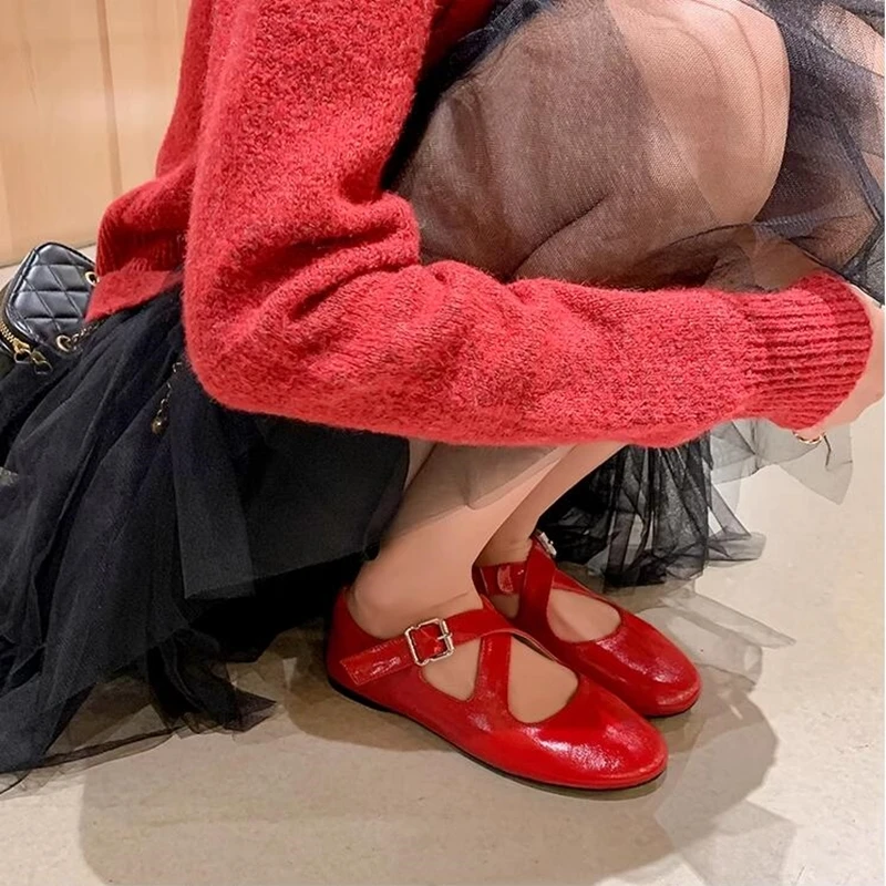 DIMANYU Women's Ballet Shoes 2026 New Spring Flats Shoes Women Fashion Cross Large Size Genuine Leather Mary Jane Shoes Women