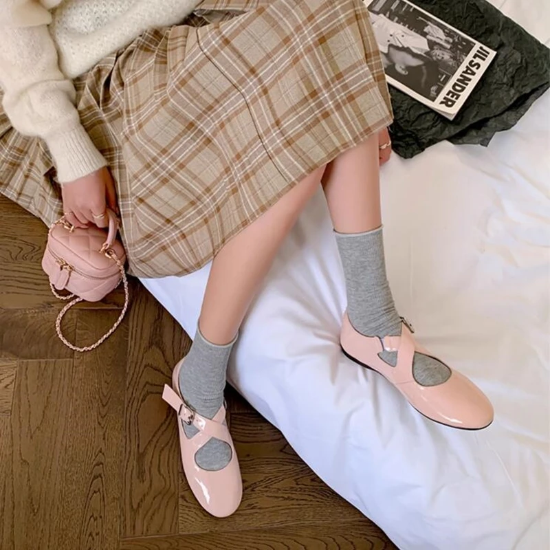 DIMANYU Women's Ballet Shoes 2026 New Spring Flats Shoes Women Fashion Cross Large Size Genuine Leather Mary Jane Shoes Women