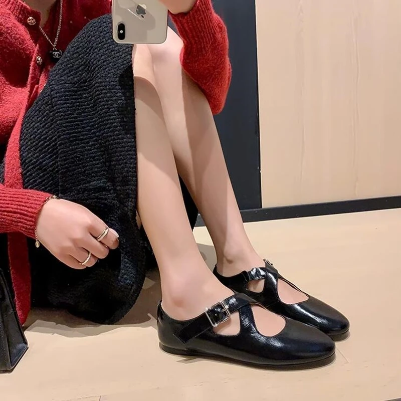 DIMANYU Women's Ballet Shoes 2026 New Spring Flats Shoes Women Fashion Cross Large Size Genuine Leather Mary Jane Shoes Women