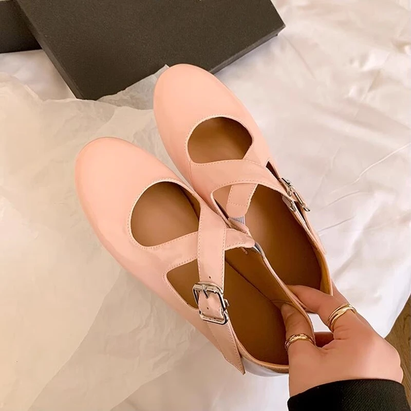 DIMANYU Women's Ballet Shoes 2026 New Spring Flats Shoes Women Fashion Cross Large Size Genuine Leather Mary Jane Shoes Women