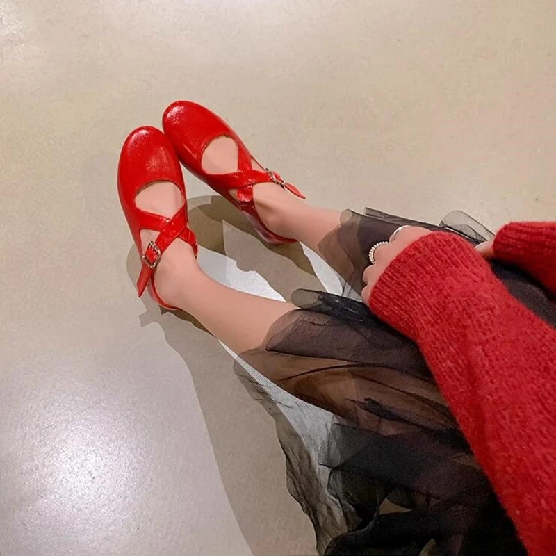 DIMANYU Women's Ballet Shoes 2026 New Spring Flats Shoes Women Fashion Cross Large Size Genuine Leather Mary Jane Shoes Women