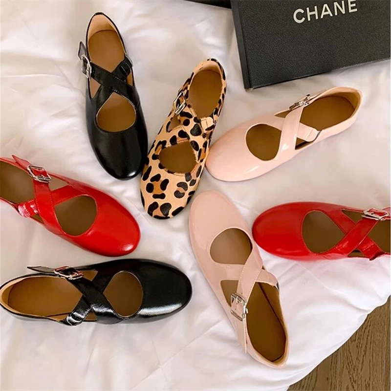 DIMANYU Women's Ballet Shoes 2026 New Spring Flats Shoes Women Fashion Cross Large Size Genuine Leather Mary Jane Shoes Women