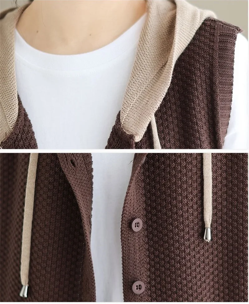 2026 New Hooded Knitted Vest Coat Women's Spring Autumn Sweater Sleeveless Jacket Design Sense Fashion Waistcoat Tide Female Top