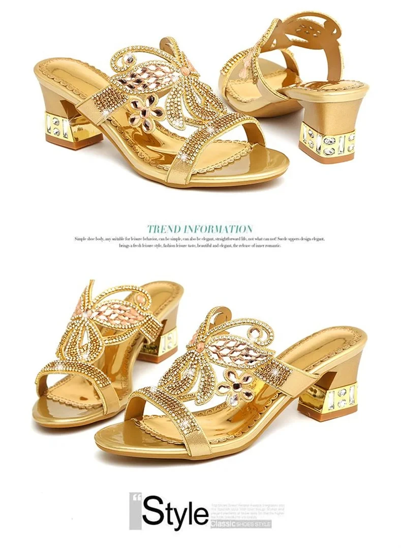 Summer New Fashion Sandals Women Crystal Slippers Glitter Bling Flip Flops Outdoor Slides Hot Beach Thick Heel Shoes