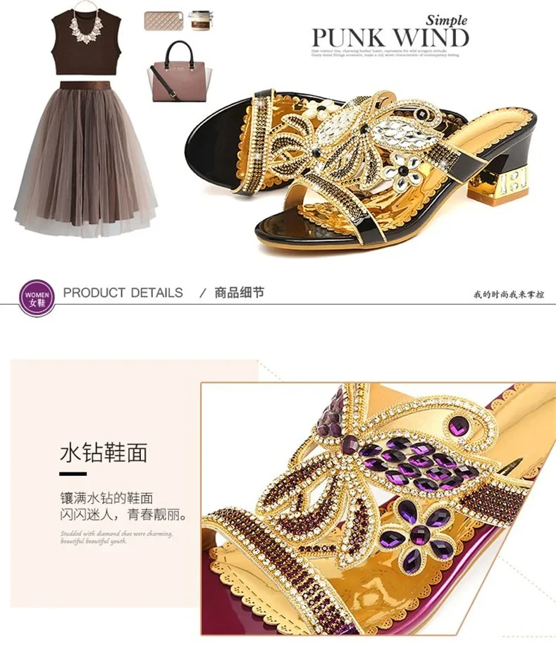 Summer New Fashion Sandals Women Crystal Slippers Glitter Bling Flip Flops Outdoor Slides Hot Beach Thick Heel Shoes