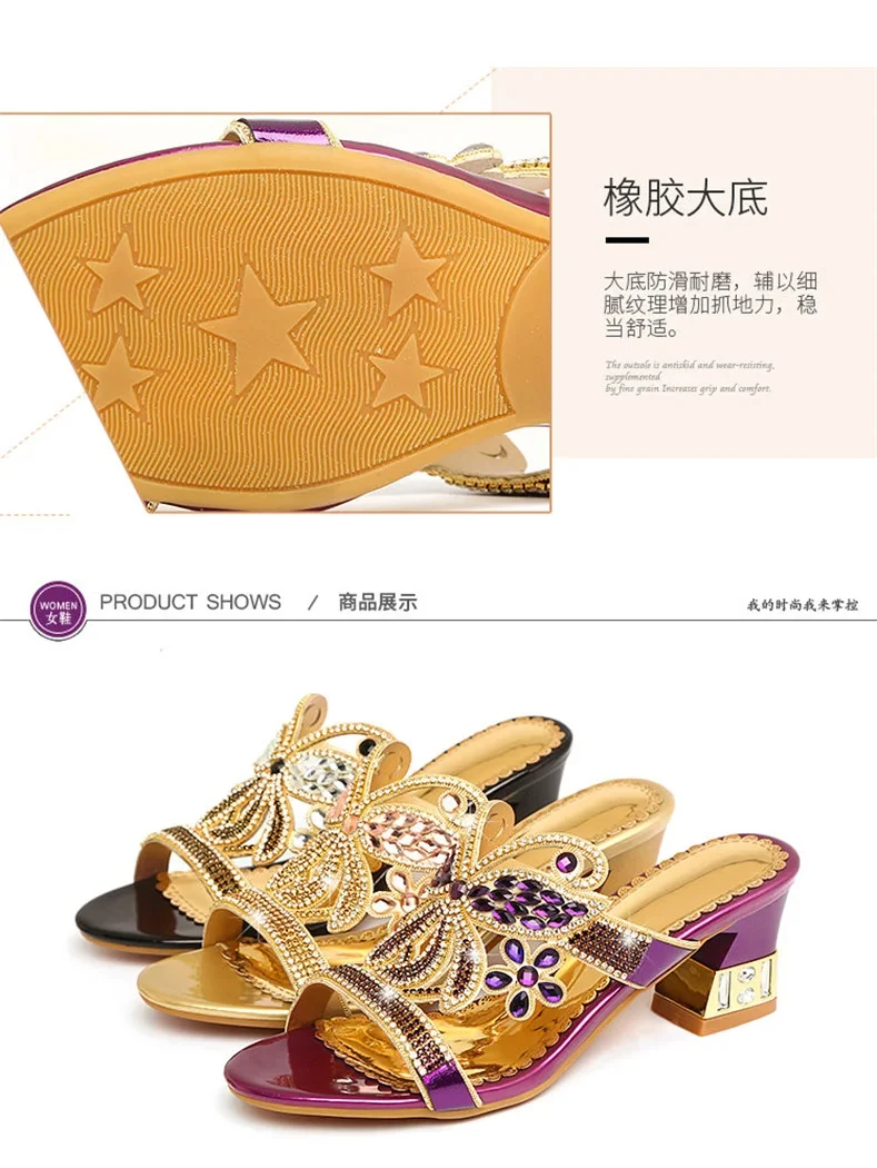 Summer New Fashion Sandals Women Crystal Slippers Glitter Bling Flip Flops Outdoor Slides Hot Beach Thick Heel Shoes