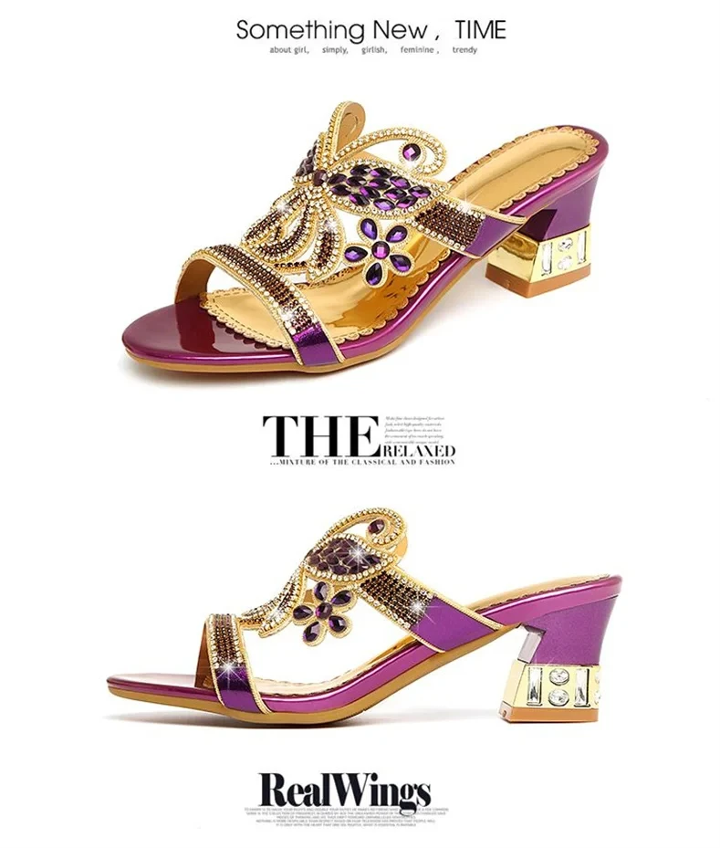 Summer New Fashion Sandals Women Crystal Slippers Glitter Bling Flip Flops Outdoor Slides Hot Beach Thick Heel Shoes