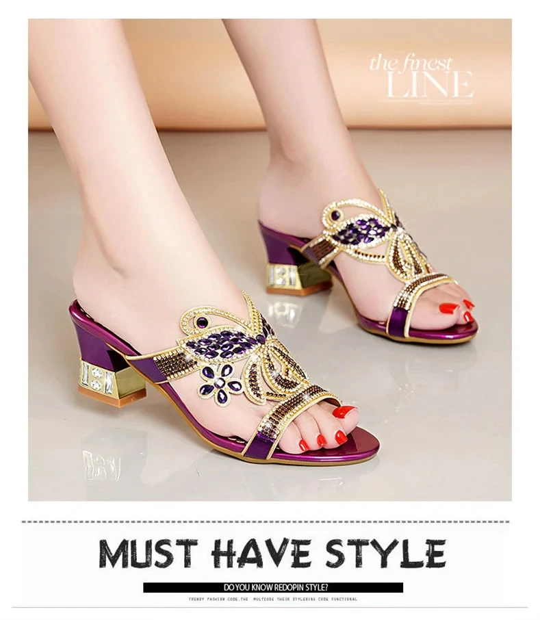 Summer New Fashion Sandals Women Crystal Slippers Glitter Bling Flip Flops Outdoor Slides Hot Beach Thick Heel Shoes