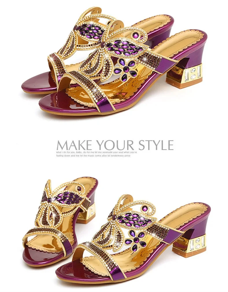 Summer New Fashion Sandals Women Crystal Slippers Glitter Bling Flip Flops Outdoor Slides Hot Beach Thick Heel Shoes