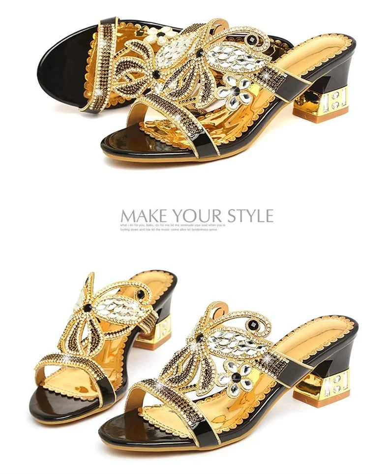 Summer New Fashion Sandals Women Crystal Slippers Glitter Bling Flip Flops Outdoor Slides Hot Beach Thick Heel Shoes