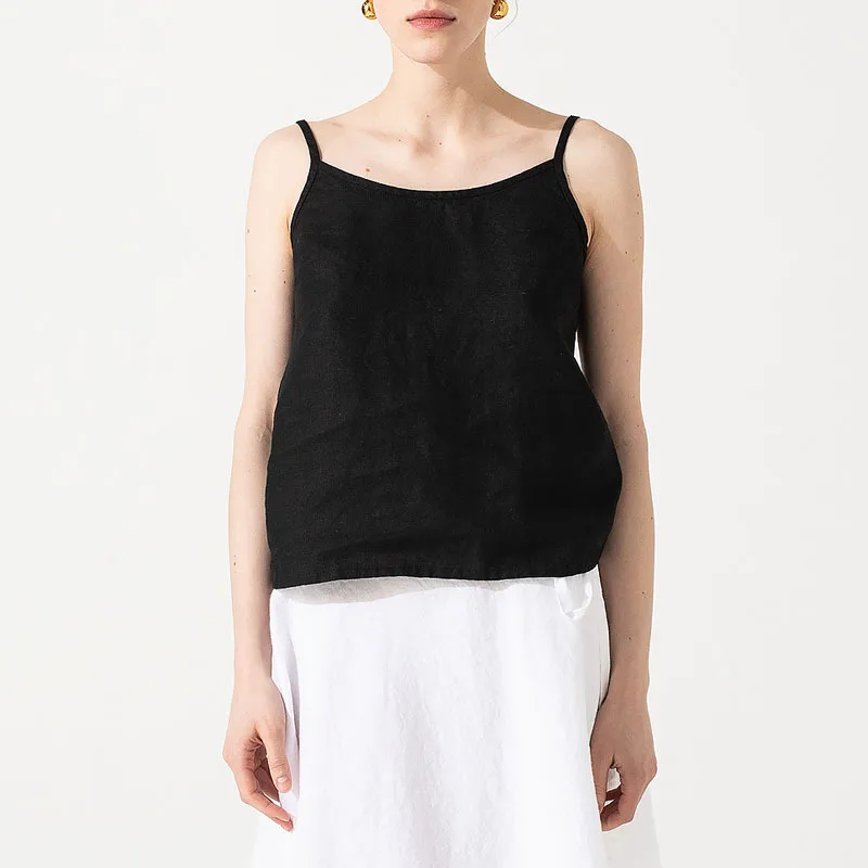 New in 100% Linen Tops Woman 2026 Solid Sleeveless White Crop Top Basic Tanks & Camis Korean Fashion Clothing