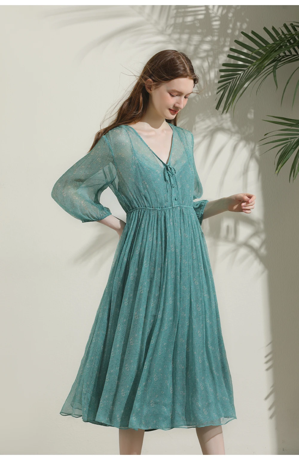 BirdTree 100%Real Silk Party Dress, Women 2 Piece Set Puff Sleeve, Printed Elegant French Fairy Dresses, 2026 Summer D42805QC