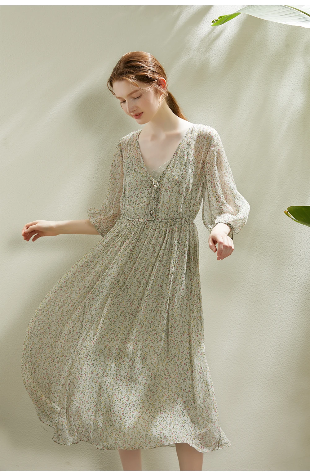 BirdTree 100%Real Silk Party Dress, Women 2 Piece Set Puff Sleeve, Printed Elegant French Fairy Dresses, 2026 Summer D42805QC