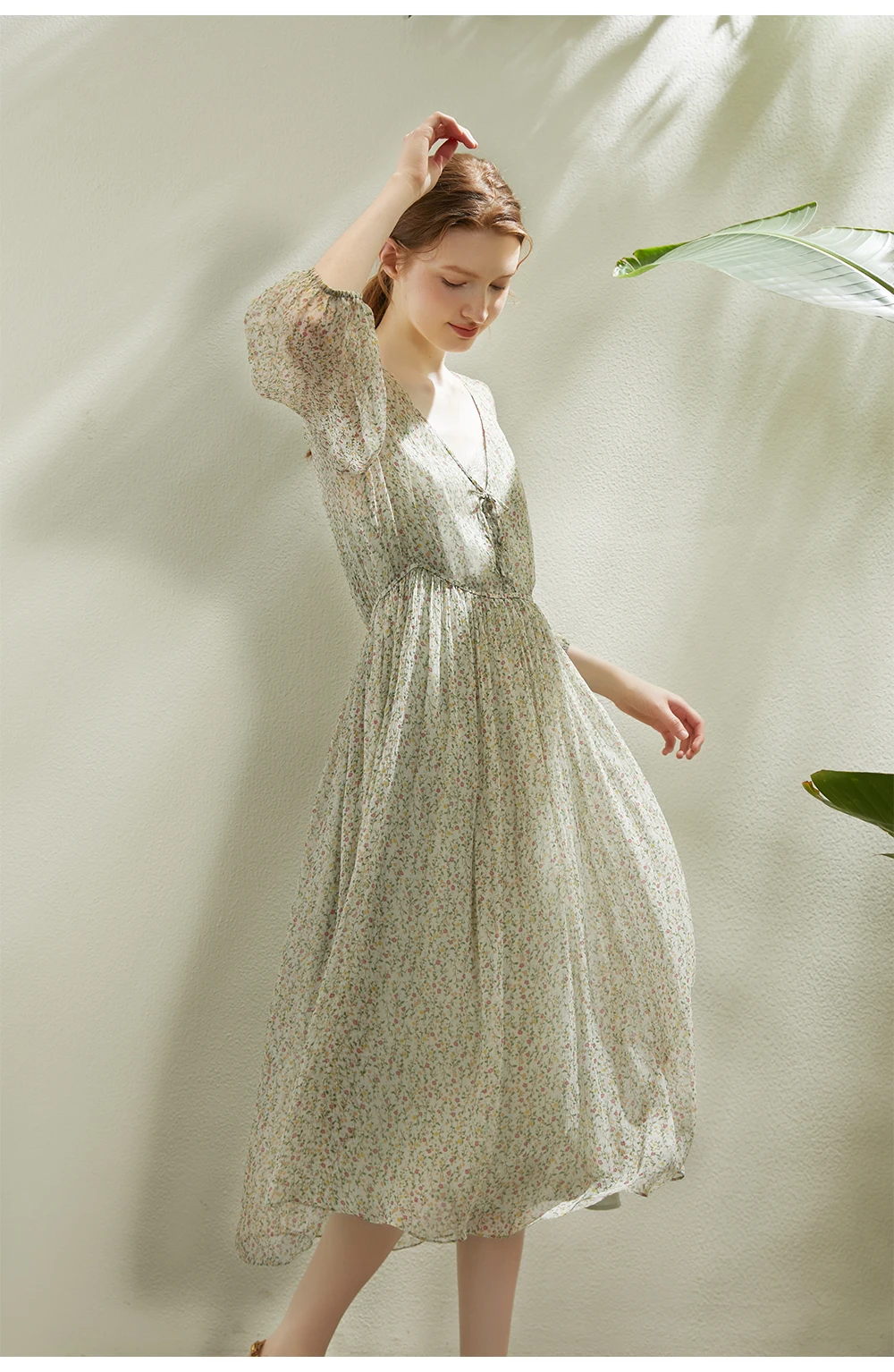 BirdTree 100%Real Silk Party Dress, Women 2 Piece Set Puff Sleeve, Printed Elegant French Fairy Dresses, 2026 Summer D42805QC