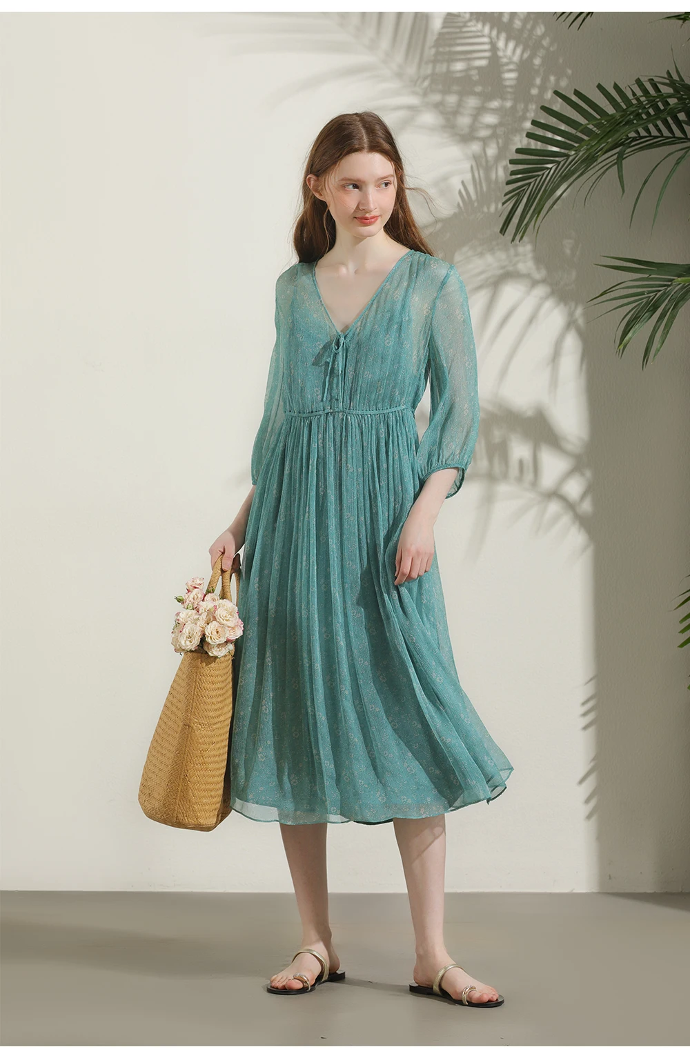 BirdTree 100%Real Silk Party Dress, Women 2 Piece Set Puff Sleeve, Printed Elegant French Fairy Dresses, 2026 Summer D42805QC