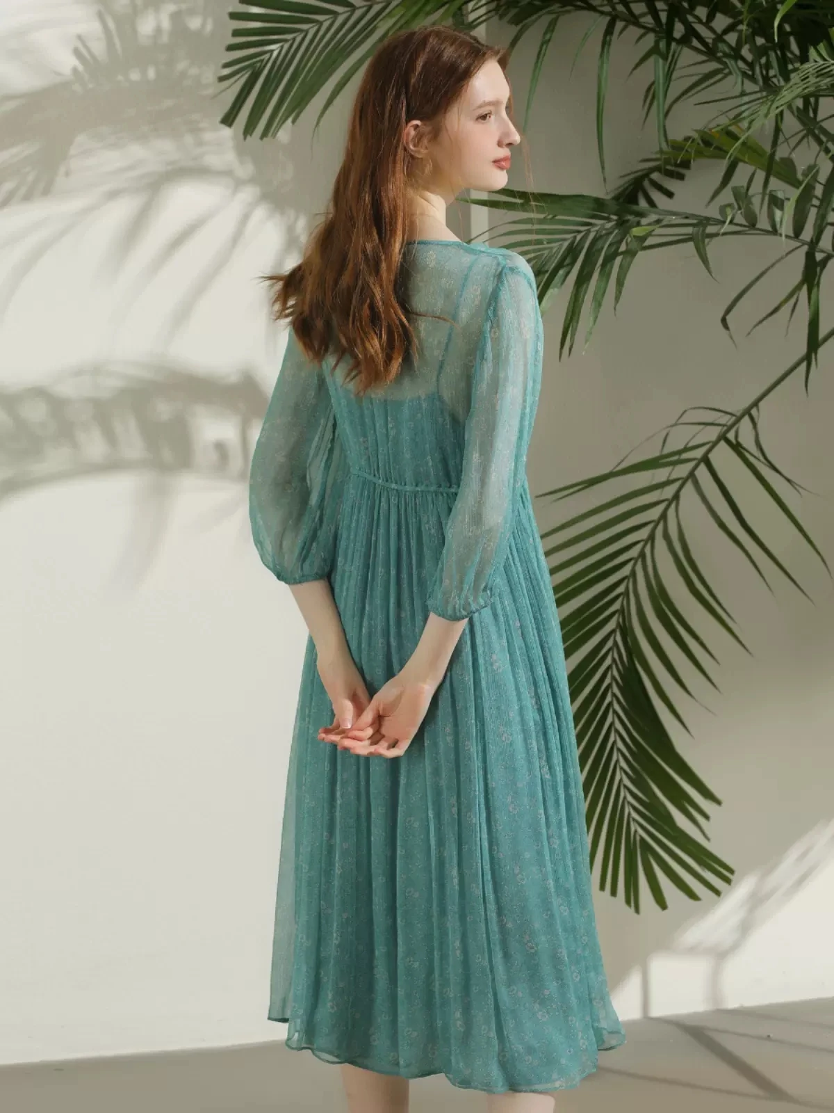 BirdTree 100%Real Silk Party Dress, Women 2 Piece Set Puff Sleeve, Printed Elegant French Fairy Dresses, 2026 Summer D42805QC