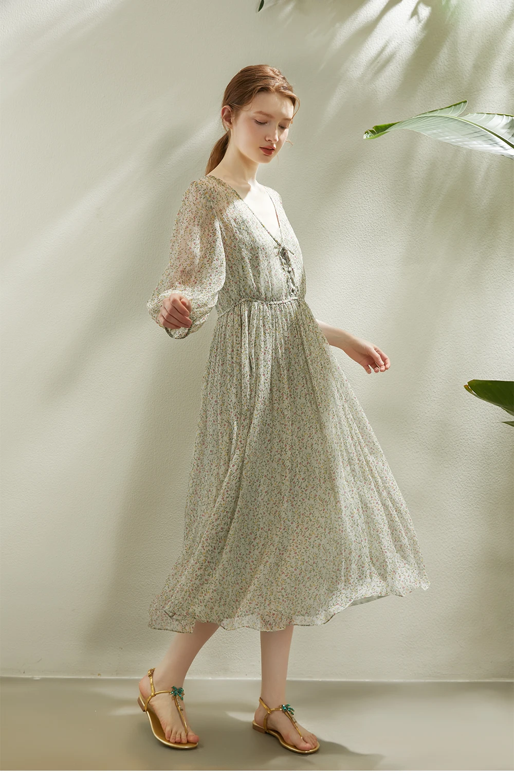 BirdTree 100%Real Silk Party Dress, Women 2 Piece Set Puff Sleeve, Printed Elegant French Fairy Dresses, 2026 Summer D42805QC