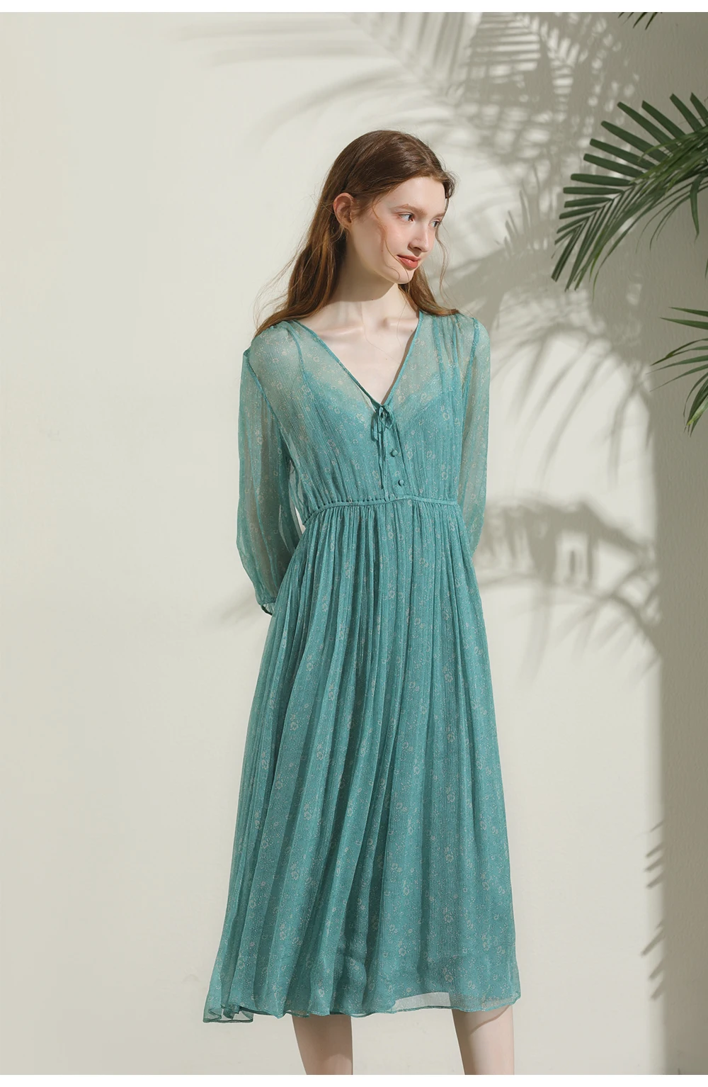 BirdTree 100%Real Silk Party Dress, Women 2 Piece Set Puff Sleeve, Printed Elegant French Fairy Dresses, 2026 Summer D42805QC