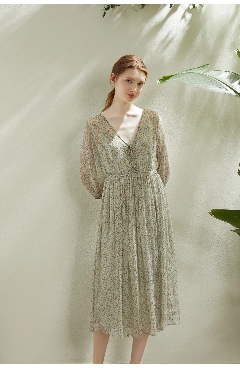 BirdTree 100%Real Silk Party Dress, Women 2 Piece Set Puff Sleeve, Printed Elegant French Fairy Dresses, 2026 Summer D42805QC