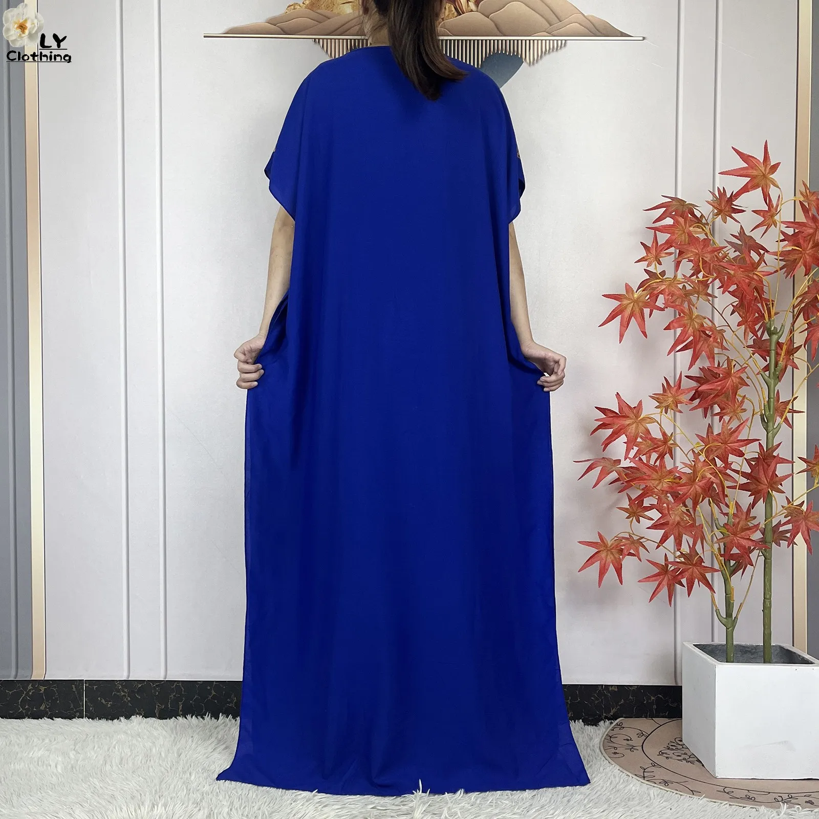 2023 New Muslim Summer Short Sleeve Robe Gold Stamping Boubou Maxi Women Femme Loose Dress With Big Scarf African Abaya Clothes