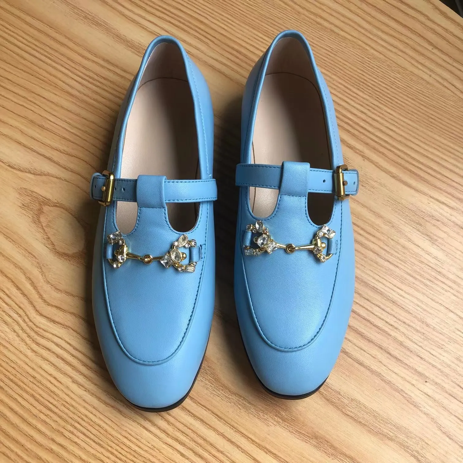 2024Summer New Solid Color Metal Chain Genuine Leather Round Head Women's Shoes Flat Bottom Soft Sole Shoes Brand Casual Shoes