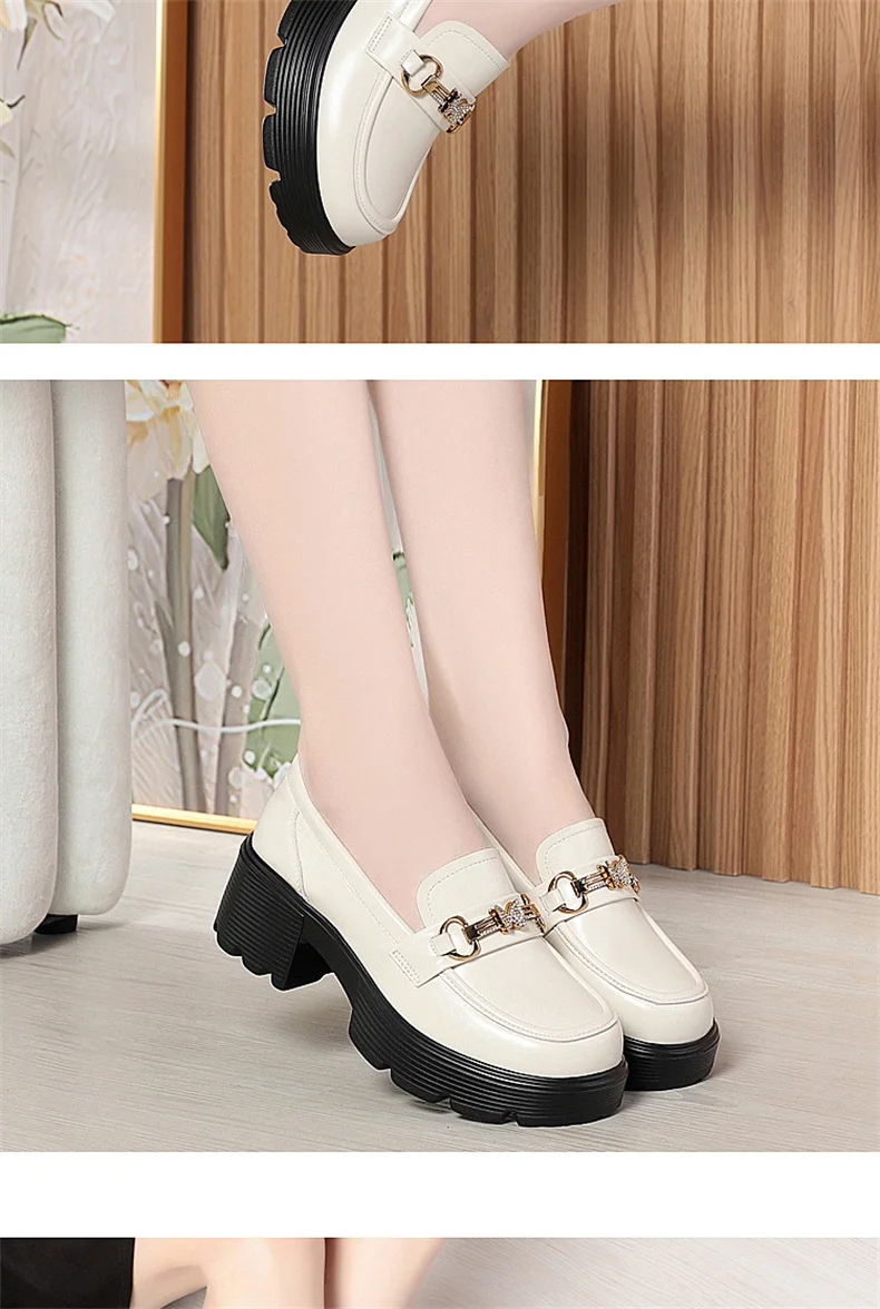 Spring Soft Leather Platform Loafers Women Fashion Elegant Mary Jane Black Round Toe Casual Anti-slip Comfort Single Shoes