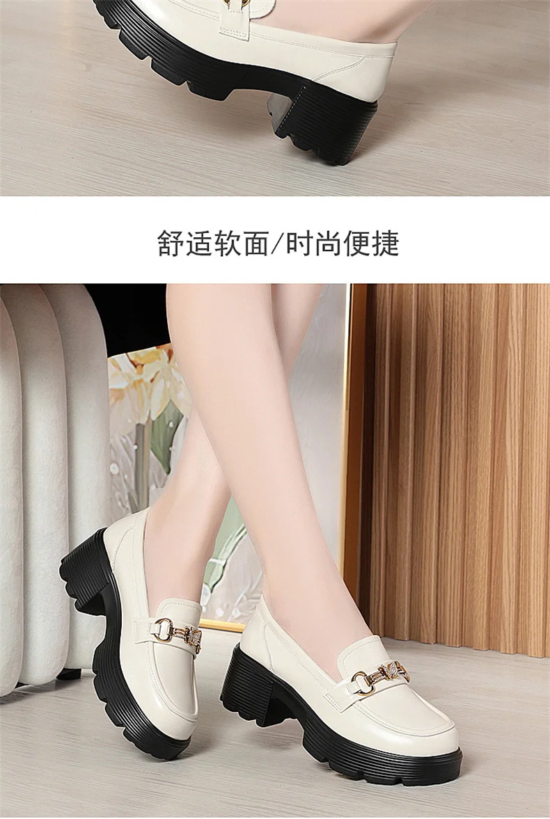 Spring Soft Leather Platform Loafers Women Fashion Elegant Mary Jane Black Round Toe Casual Anti-slip Comfort Single Shoes