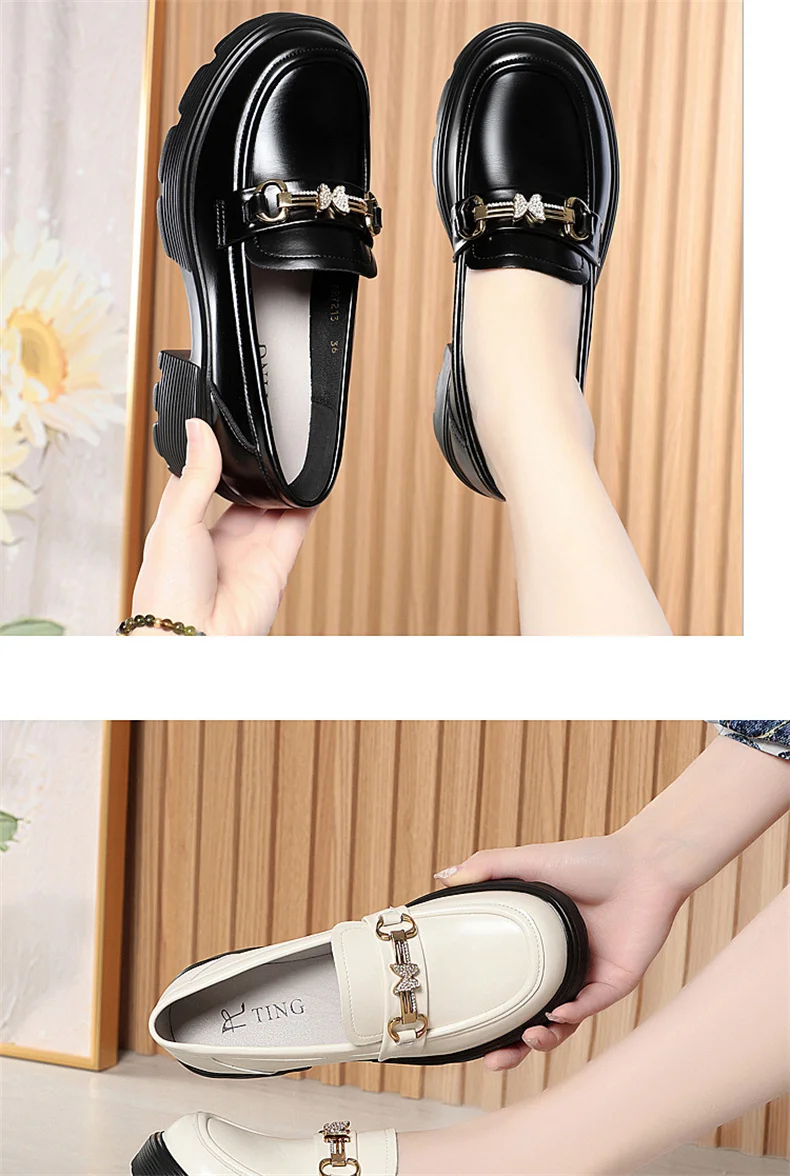 Spring Soft Leather Platform Loafers Women Fashion Elegant Mary Jane Black Round Toe Casual Anti-slip Comfort Single Shoes