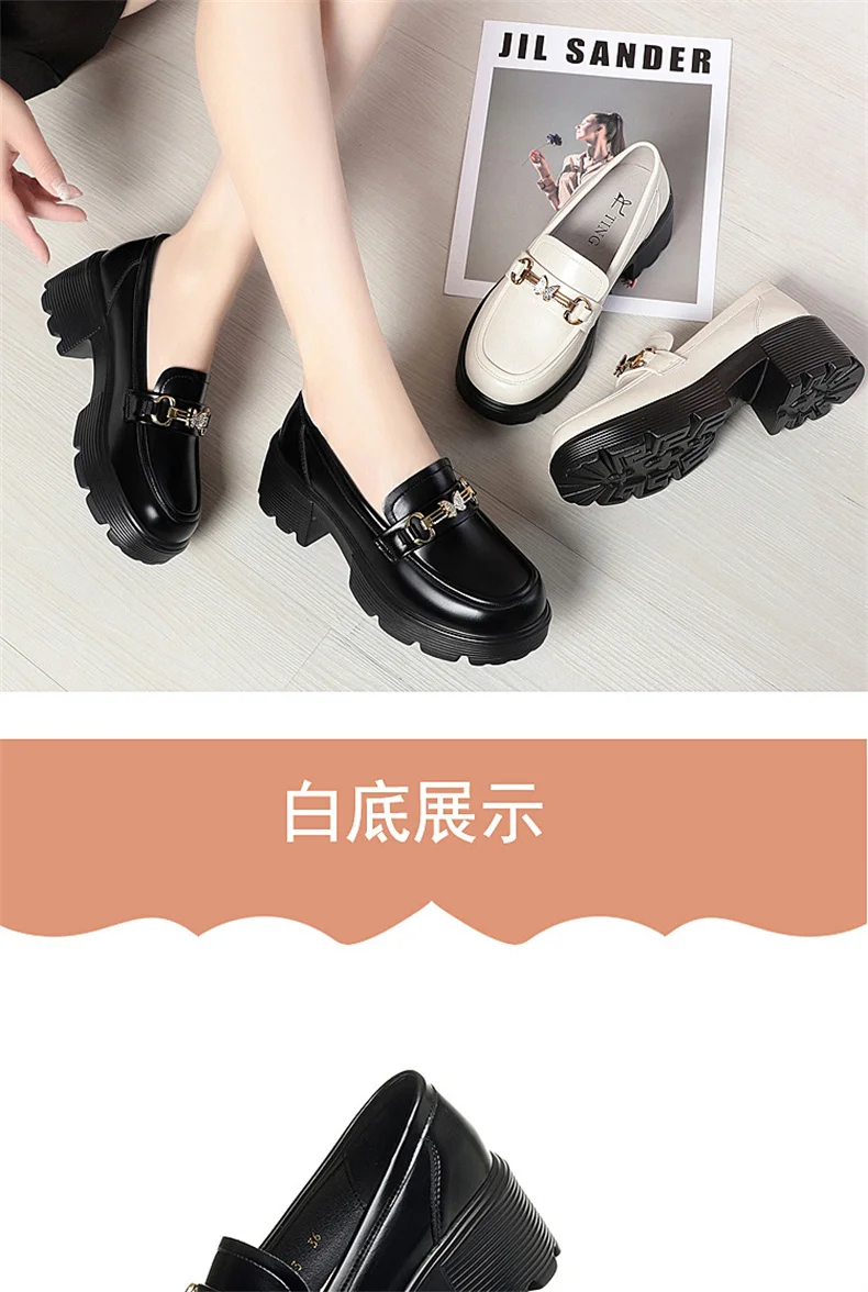 Spring Soft Leather Platform Loafers Women Fashion Elegant Mary Jane Black Round Toe Casual Anti-slip Comfort Single Shoes