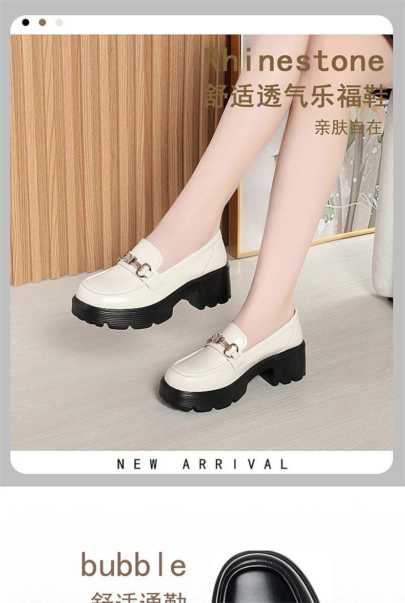Spring Soft Leather Platform Loafers Women Fashion Elegant Mary Jane Black Round Toe Casual Anti-slip Comfort Single Shoes