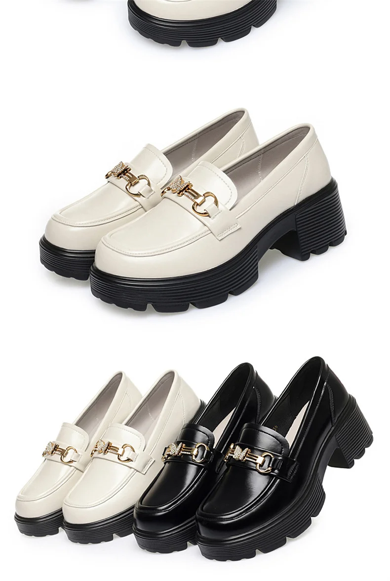 Spring Soft Leather Platform Loafers Women Fashion Elegant Mary Jane Black Round Toe Casual Anti-slip Comfort Single Shoes