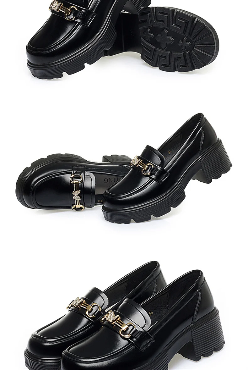 Spring Soft Leather Platform Loafers Women Fashion Elegant Mary Jane Black Round Toe Casual Anti-slip Comfort Single Shoes