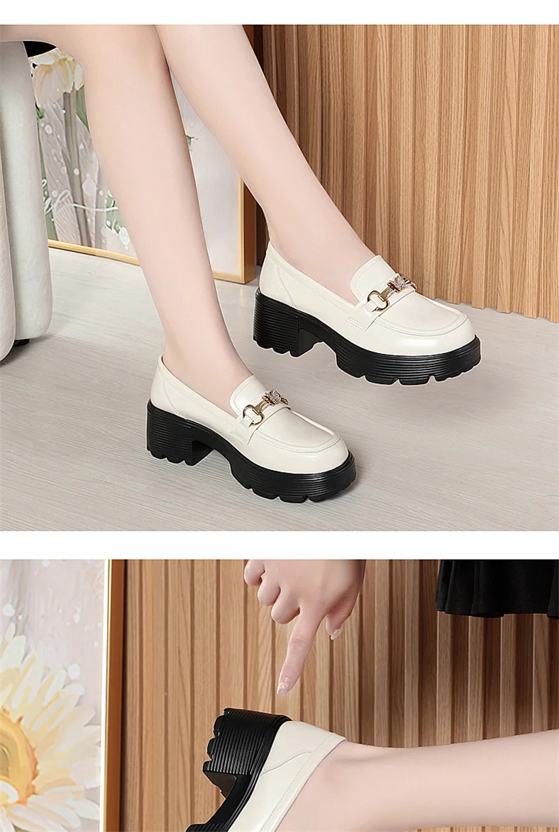Spring Soft Leather Platform Loafers Women Fashion Elegant Mary Jane Black Round Toe Casual Anti-slip Comfort Single Shoes