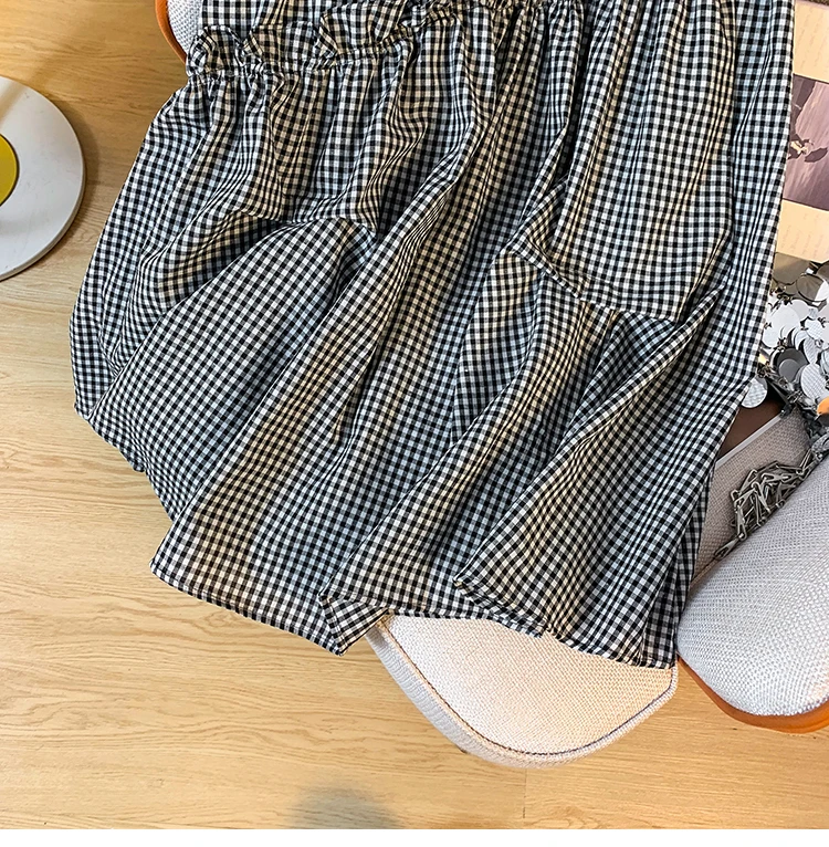 Summer New Elastic Waist Skirt Women Black and White Plaid Irregular A-line Thin High Waist Versatile Skirt Female