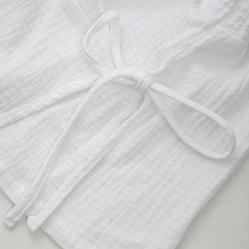 Muslin 100% Cotton Gauze Oversized Loose T-Shirt Sexy V-Neck Women'S Long Sleeve Top Bandage Elegant White Shrit And Blouse