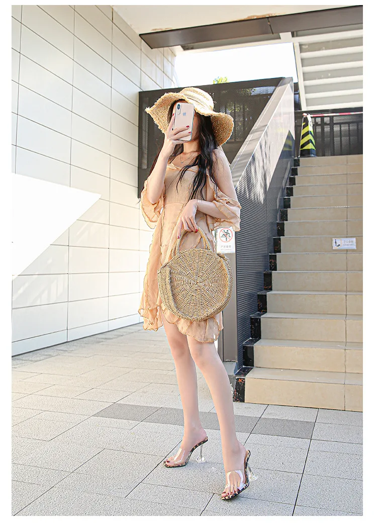 Oulylan 2024 New PVC Jelly Slippers Open Toed High Heels Women Transparent Heel Slippers Fashion Lady Shoes Sexy Slippers