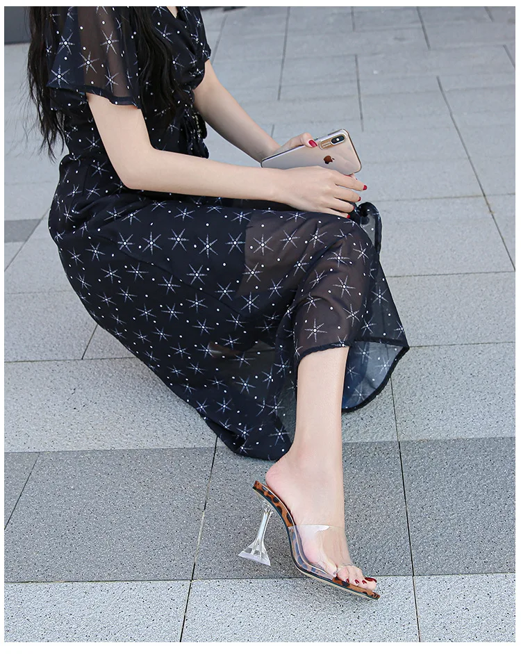 Oulylan 2024 New PVC Jelly Slippers Open Toed High Heels Women Transparent Heel Slippers Fashion Lady Shoes Sexy Slippers