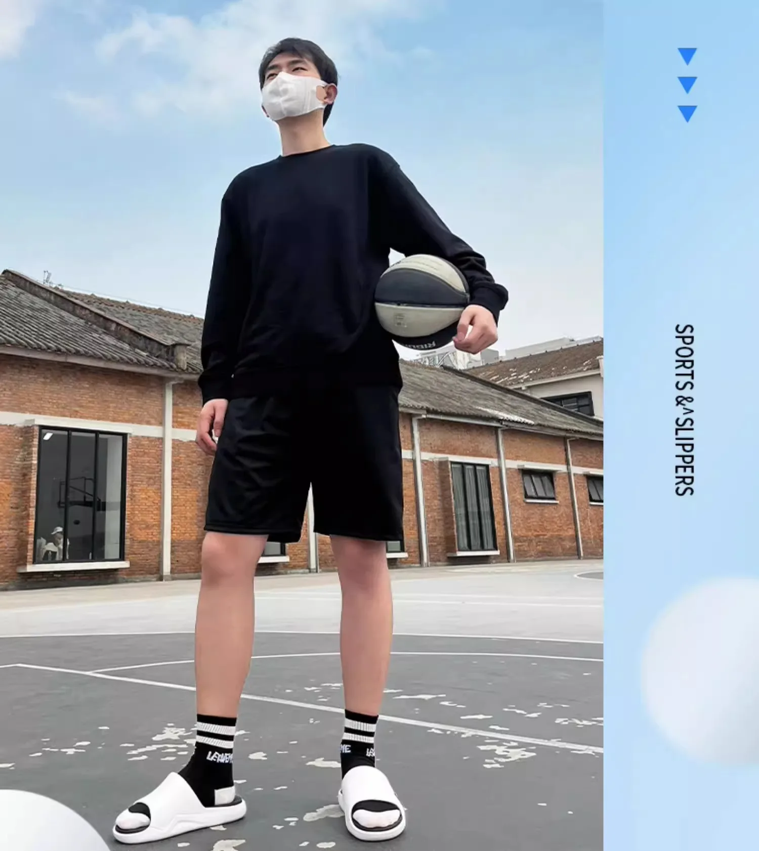 Luofu Men's and Women's Couple New Sports Slippers Summer Indoor and Outdoor Thick Sole Basketball Anti slip Beach Sandals