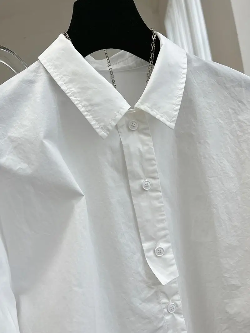 2024 Spring/Summer Korean New Preppy Style Bubble Sleeve Shirt Vintage Top Fashion Casual Loose Short Shirt