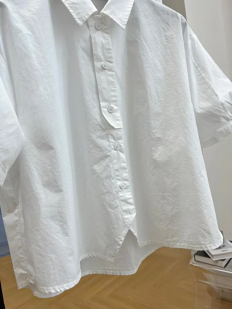 2024 Spring/Summer Korean New Preppy Style Bubble Sleeve Shirt Vintage Top Fashion Casual Loose Short Shirt