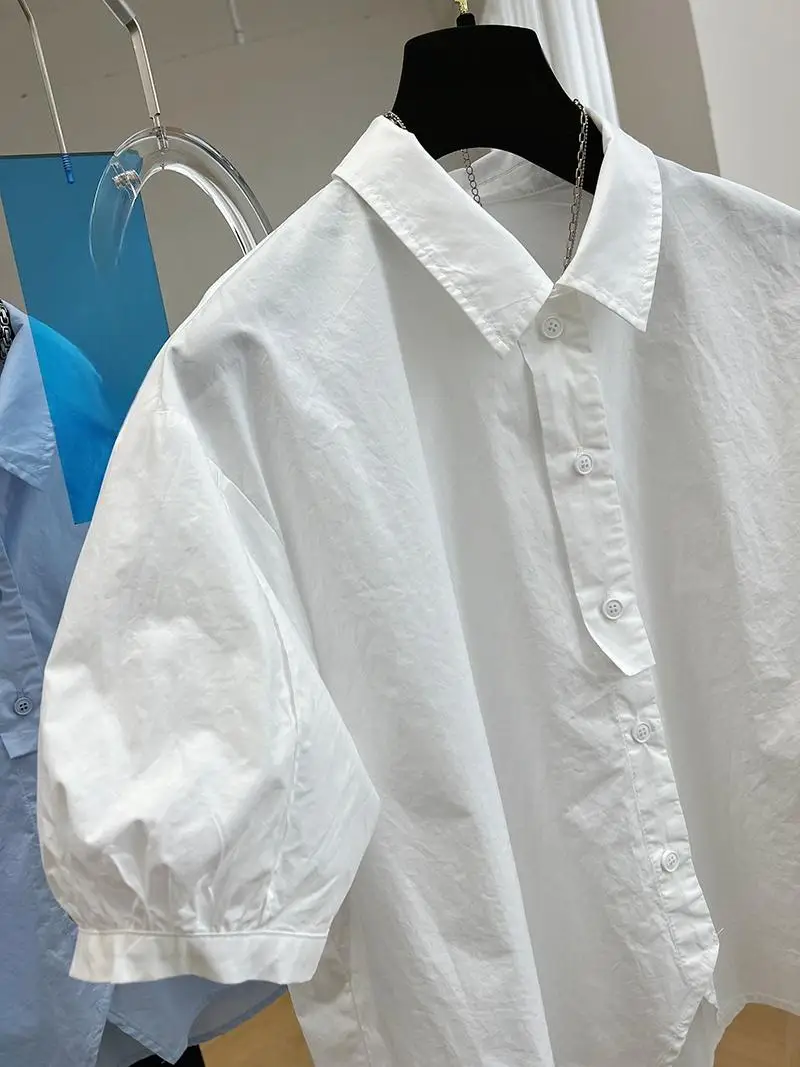 2024 Spring/Summer Korean New Preppy Style Bubble Sleeve Shirt Vintage Top Fashion Casual Loose Short Shirt