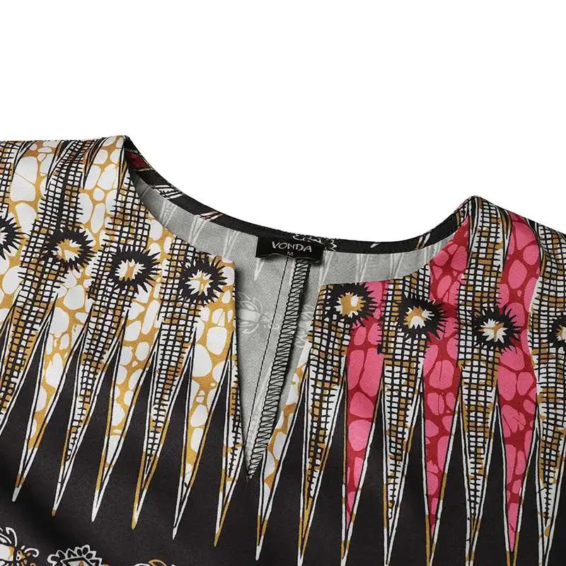 2024 VONDA Summer Women Bohemian Printed Blouses Vintage Shirts Tunic Tops Casual Half Sleeve Loose V-Neck Oversize Blusas Femme
