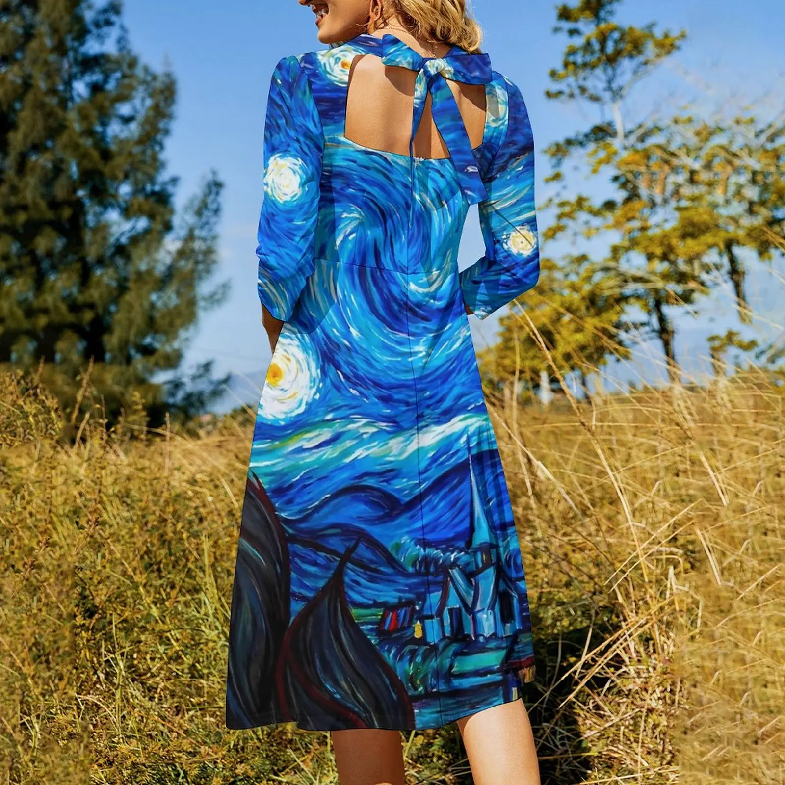 Classic Starry Night Dress Summer Sexy Vincent Van Gogh Festival Dresses Woman Street Style Big Size Casual Dress Birthday Gift