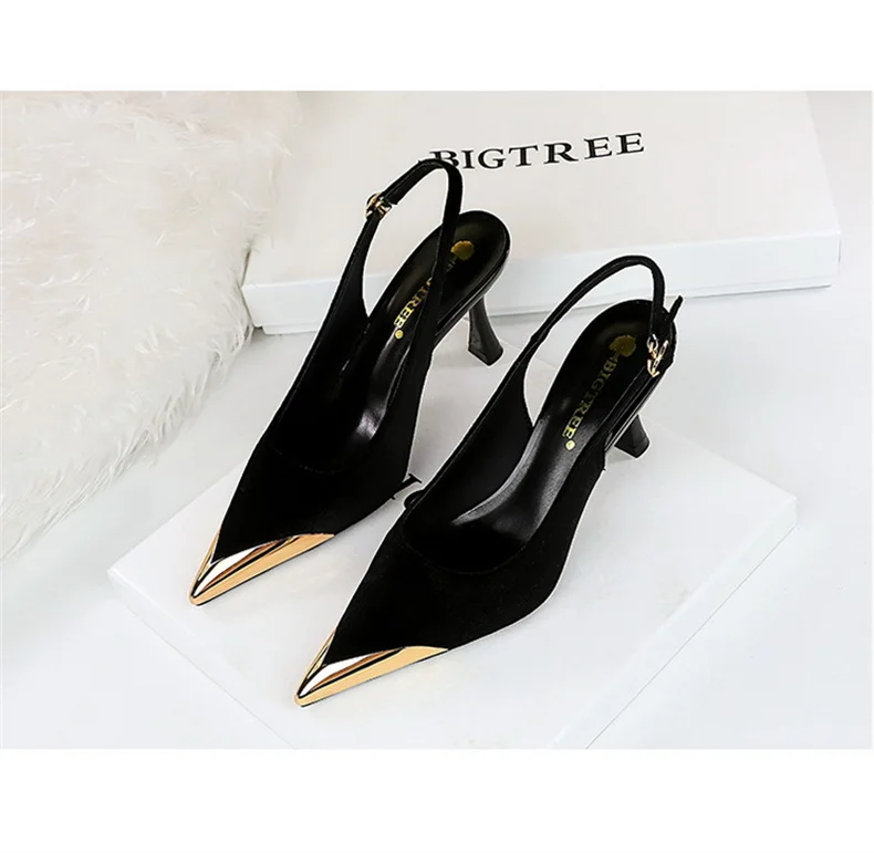 Elegant Women Green High Heel Velvet Pumps Wedding Party Slingback Sandals Metal Pointed Toe Hollow Buckle Wine Red Shoes
