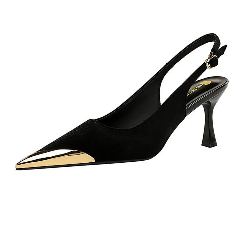 Elegant Women Green High Heel Velvet Pumps Wedding Party Slingback Sandals Metal Pointed Toe Hollow Buckle Wine Red Shoes