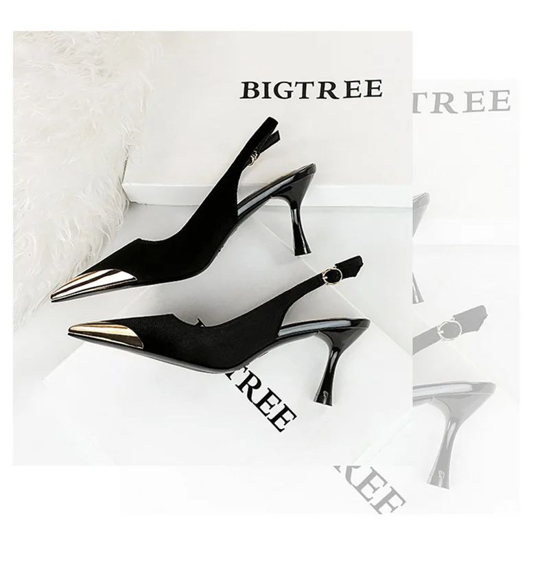 Elegant Women Green High Heel Velvet Pumps Wedding Party Slingback Sandals Metal Pointed Toe Hollow Buckle Wine Red Shoes